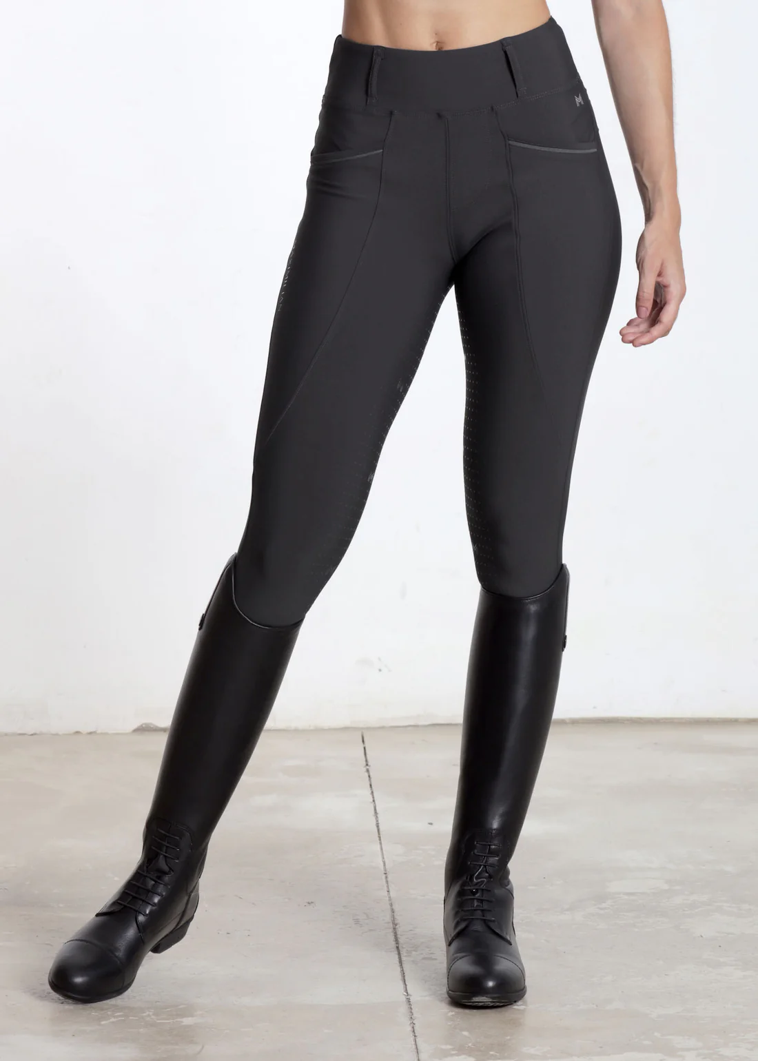 CALÇAS DE EQUITAÇÃO PARA SENHORA PRO RIDING LEGGINGS MAXIMILIAN EQUESTRIAN CHARCOAL GREY  FULL GRIP